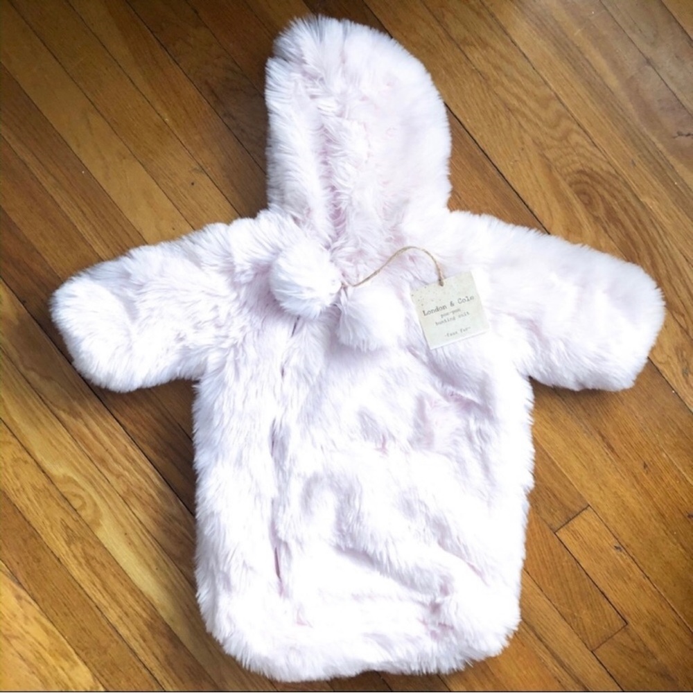 LONDON & COLE Infant Pink Faux Fur Pom Pom Baby Bunting NWT